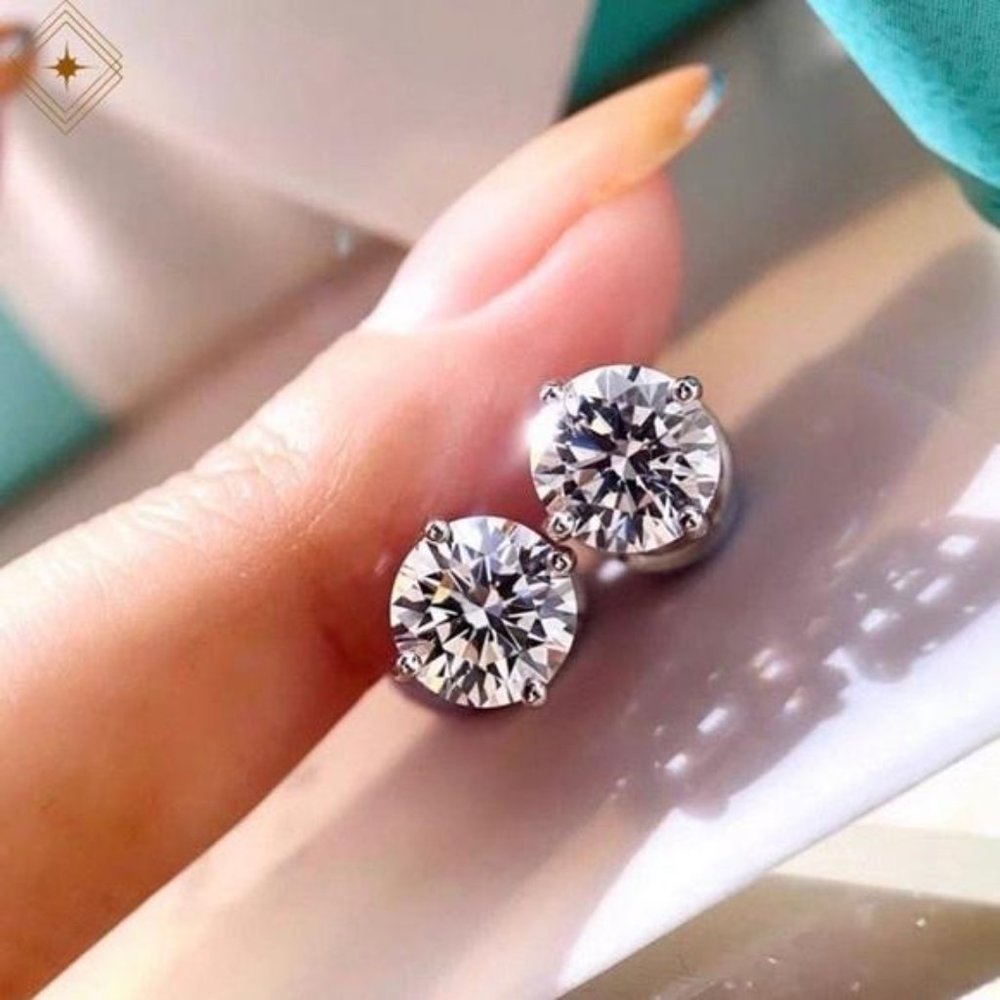 NEW 2 CARAT DIAMOND SILVER STUD EARRINGS - Picture 3 of 7